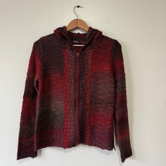 Prana Red and Brown Knit Cardigan Zip Up Size Medium - Picture 1 of 7